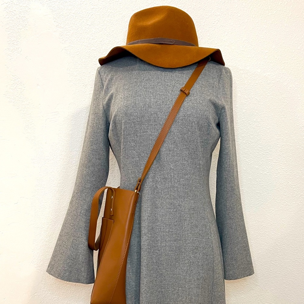 Zara Woman Elegant Wool Blend Maxi Dress Gray Long Sleeve L NWT $80